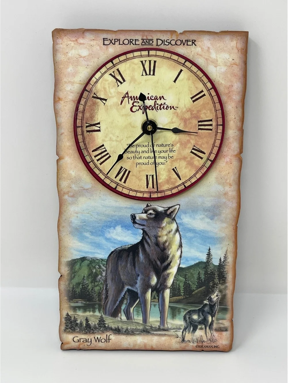 American Expedition Gray Wolf Wall Clock Ideaman Wildlife Nature Cabin Decor